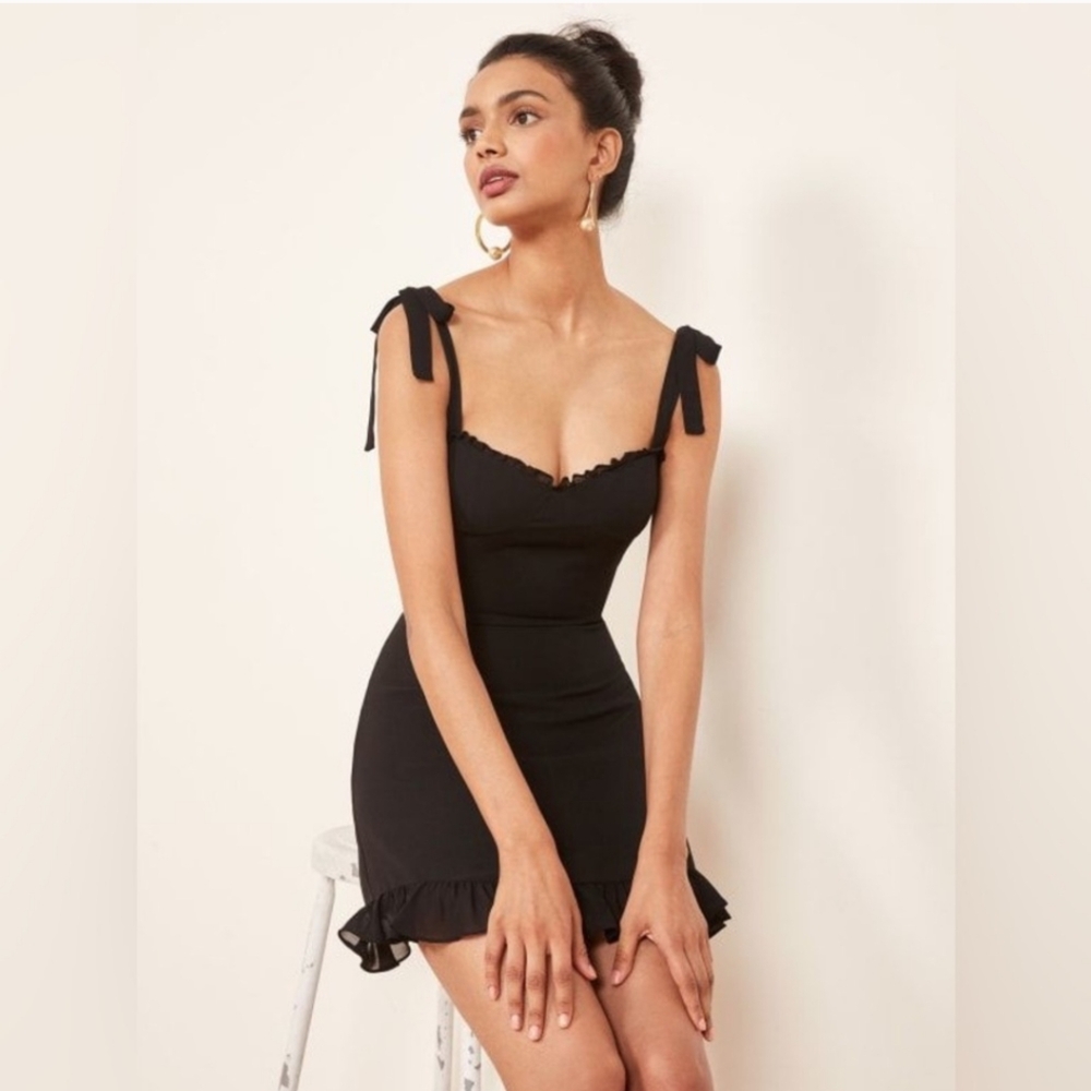 Reformation Black Mini Dress with Ruffle Hem